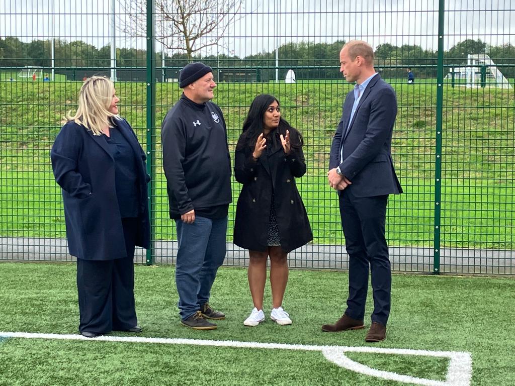 Sue Gregory, CEO, Everton in the Community, John Wroe, CEO, Street Child United & Preeti Shetty, Vice Chairman, Street Child United Board with HRH Prince William.